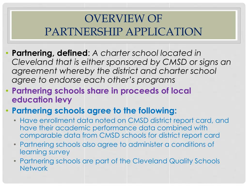 overview of partnership application