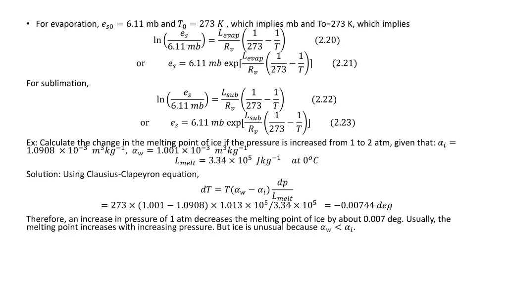 for evaporation 0 6 11 mb and 0 273 which implies