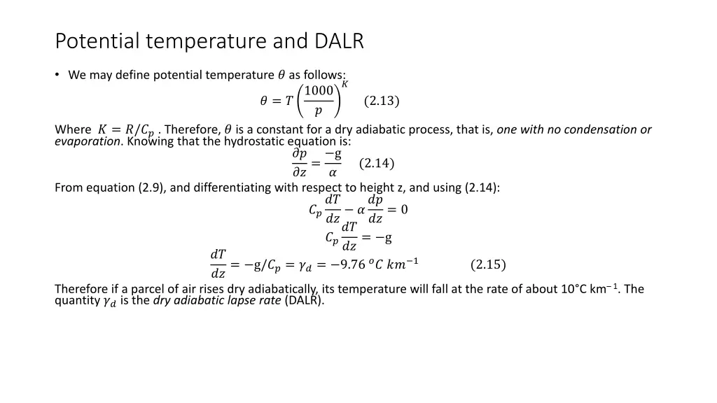 potential temperature and dalr
