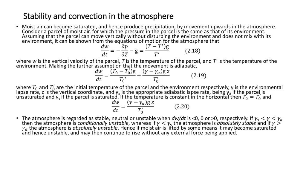 stability and convection in the atmosphere
