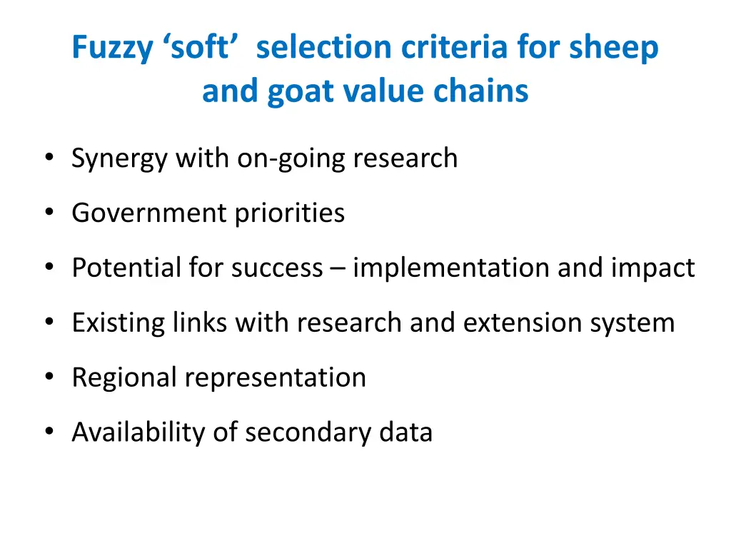 fuzzy soft selection criteria for sheep and goat