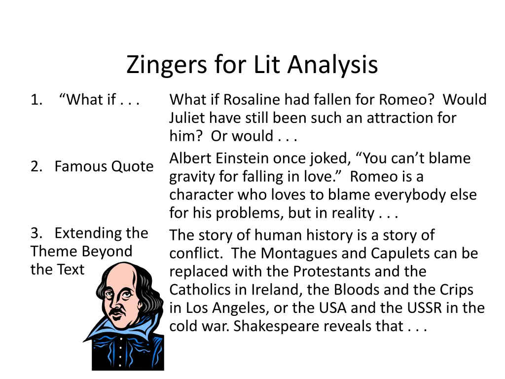 zingers for lit analysis