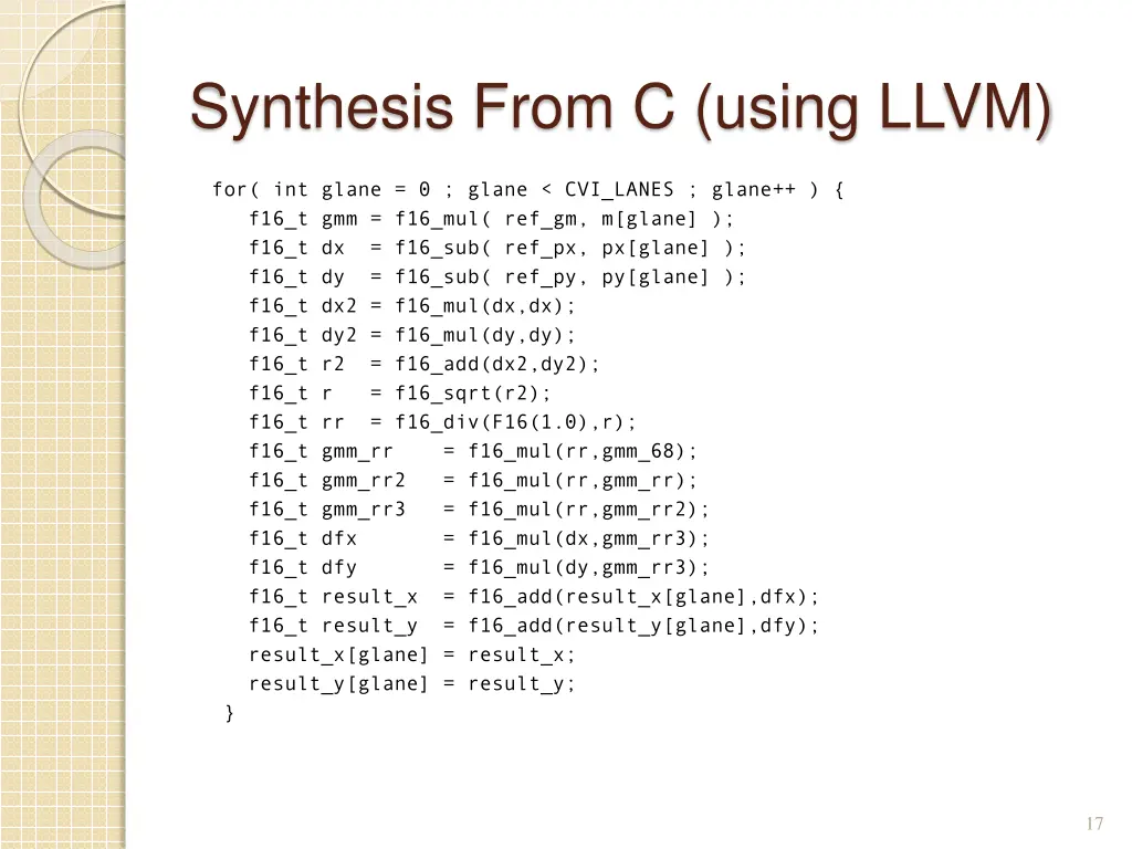synthesis from c using llvm