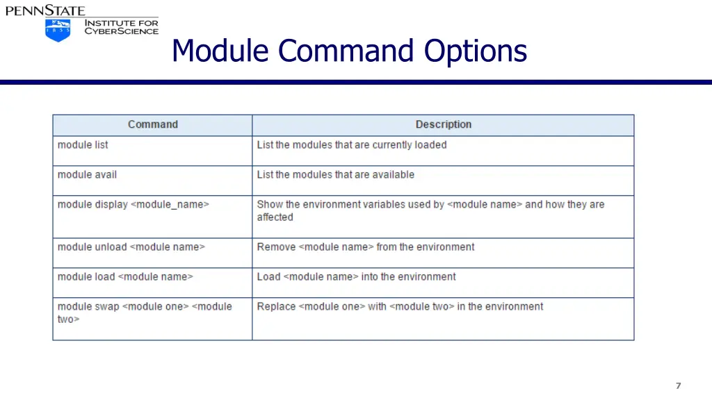 module command options