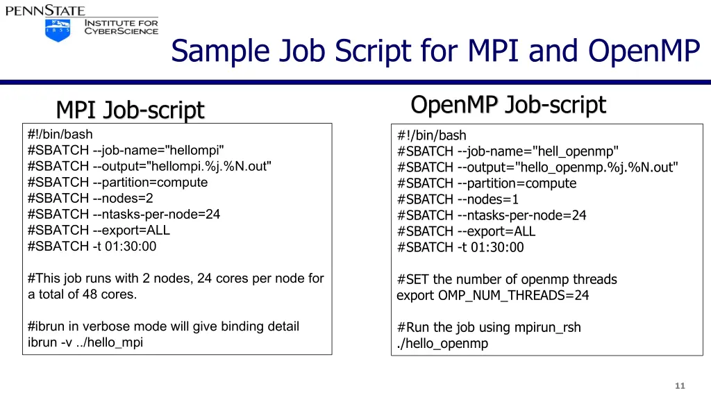 sample job script for mpi and openmp
