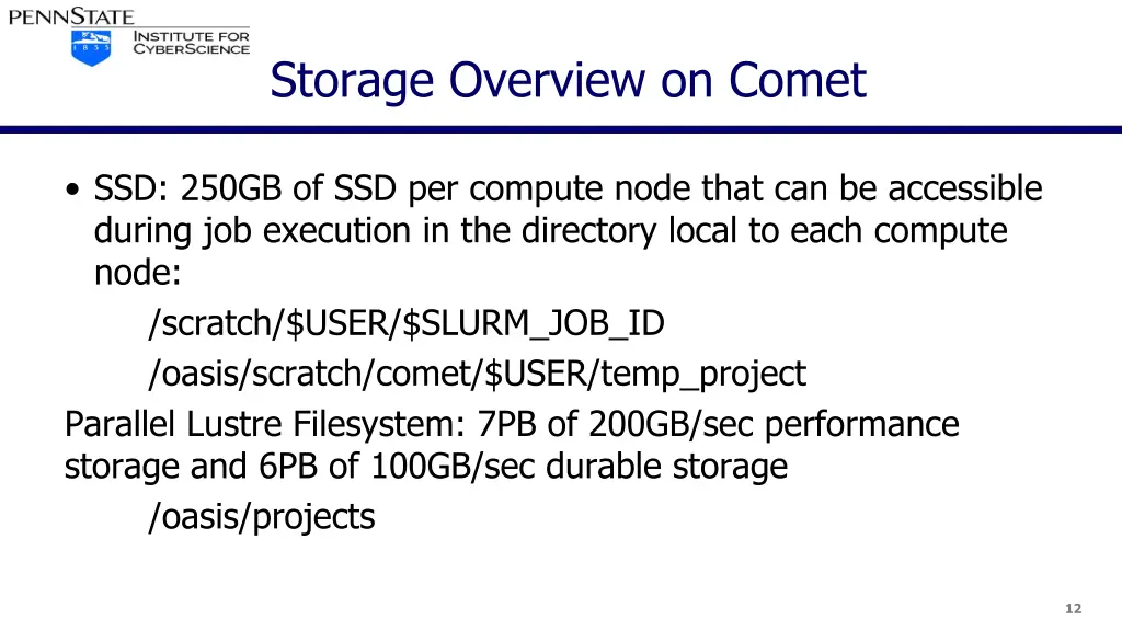 storage overview on comet