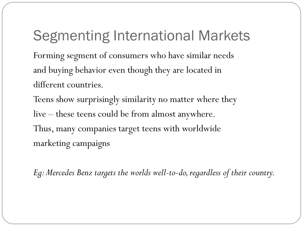 segmenting international markets