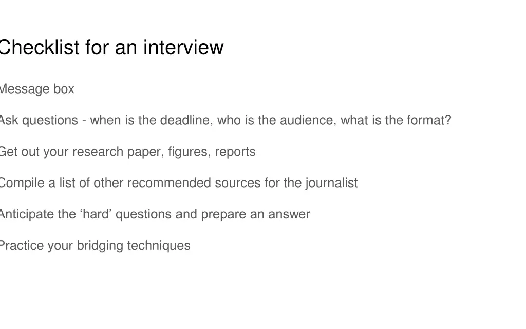 checklist for an interview