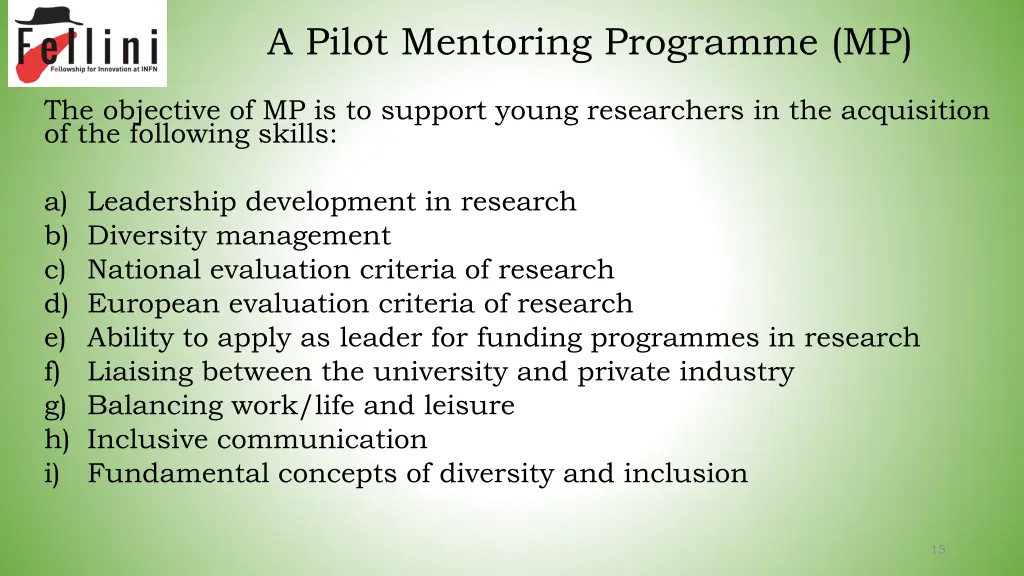 a pilot mentoring programme mp 1