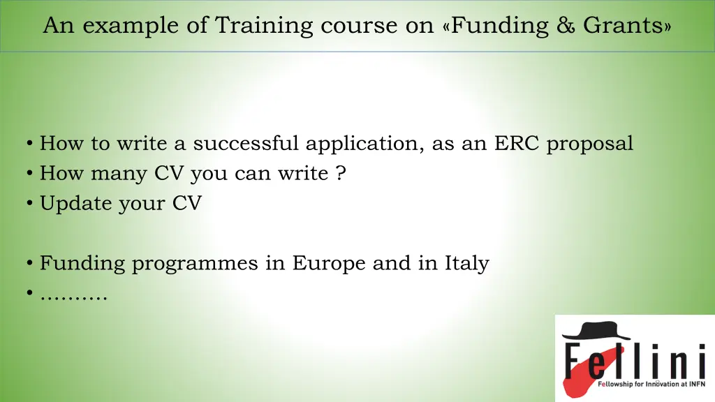 an example of training course on funding grants