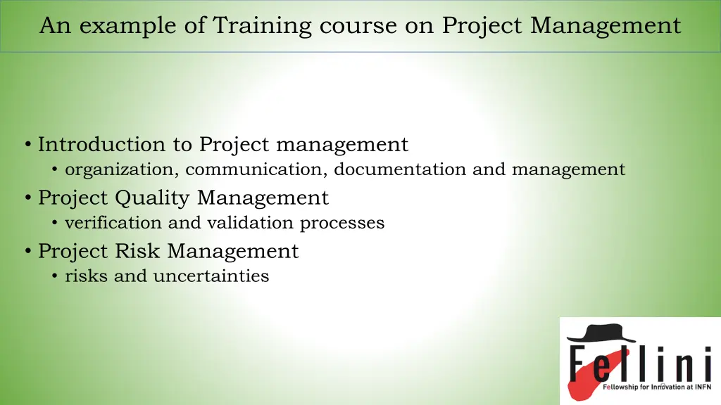 an example of training course on project