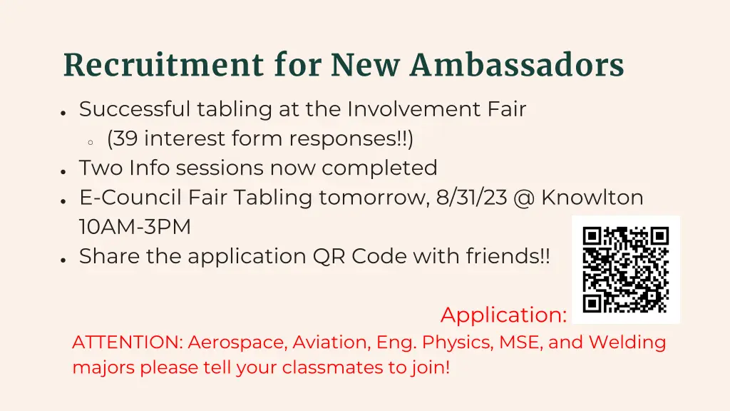 recruitment for new ambassadors