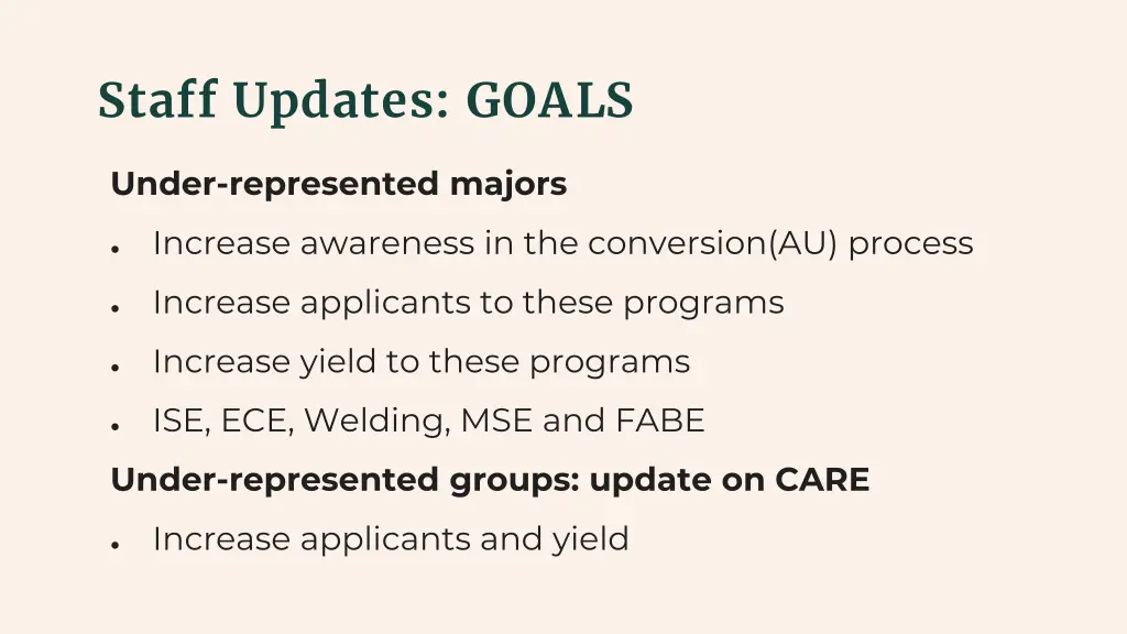 staff updates goals