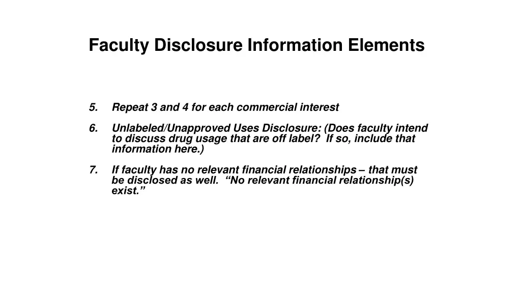 faculty disclosure information elements 2