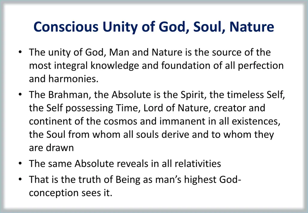 conscious unity of god soul nature