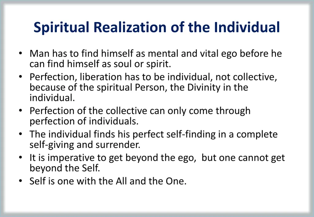 spiritual realization of the individual