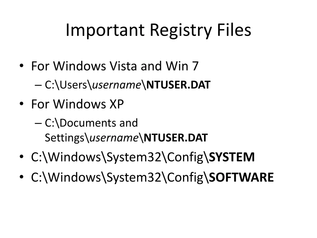 important registry files