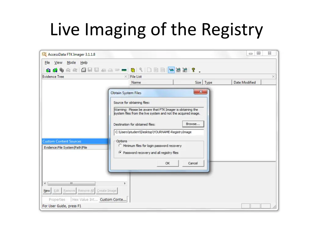 live imaging of the registry