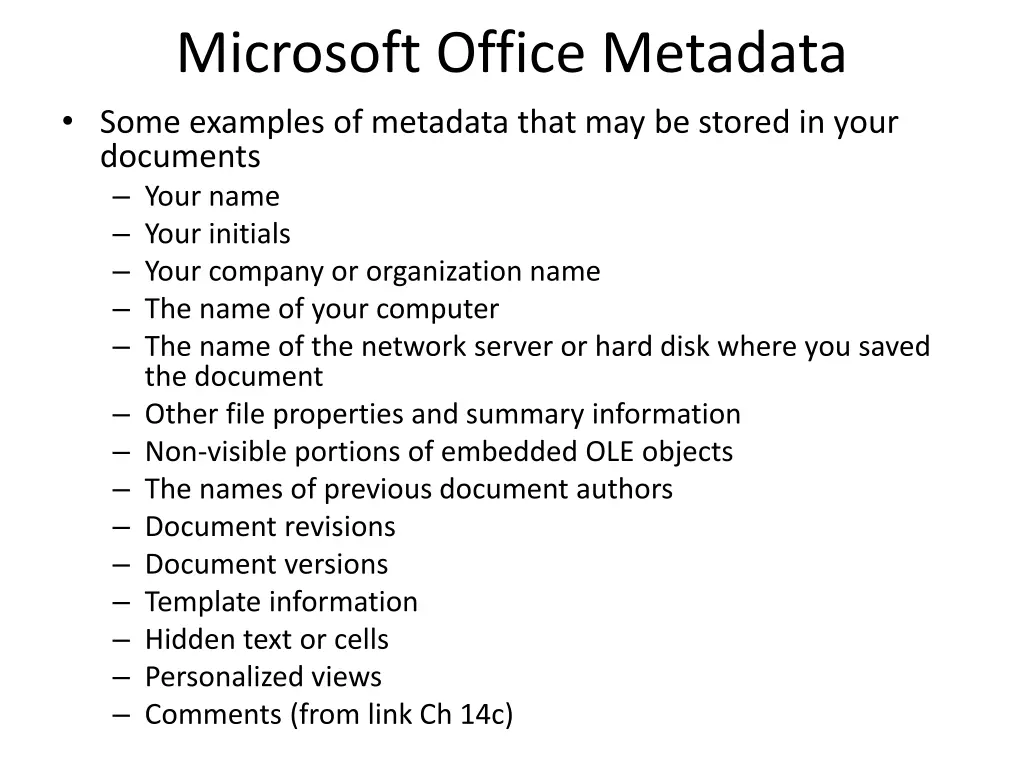 microsoft office metadata some examples