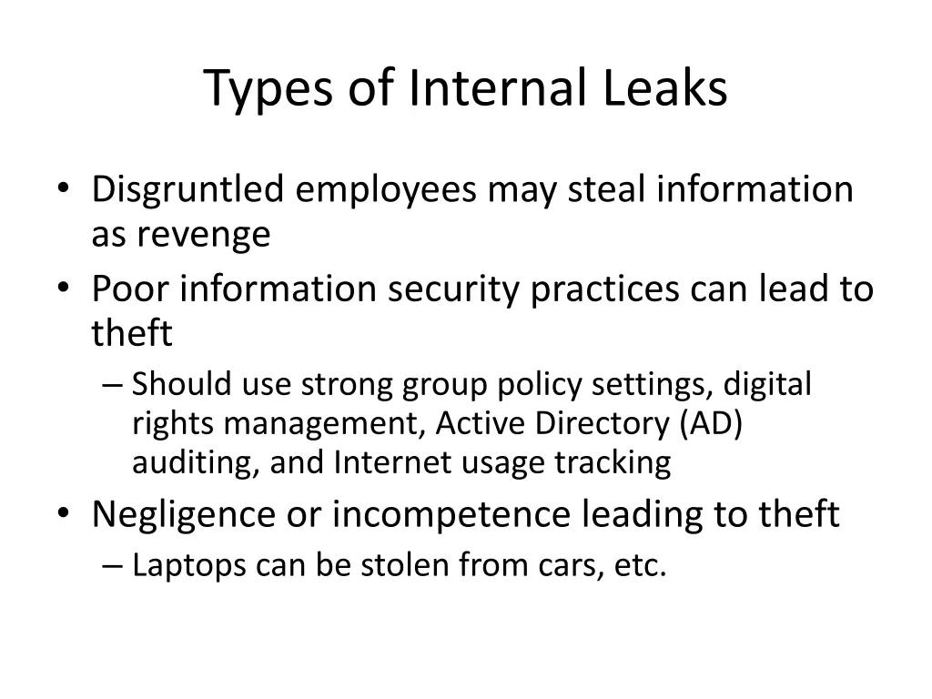 types of internal leaks 1