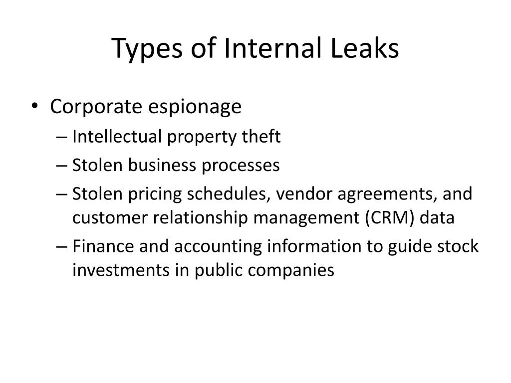 types of internal leaks
