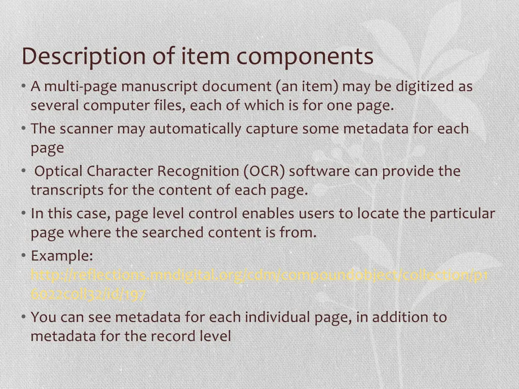 description of item components a multi page