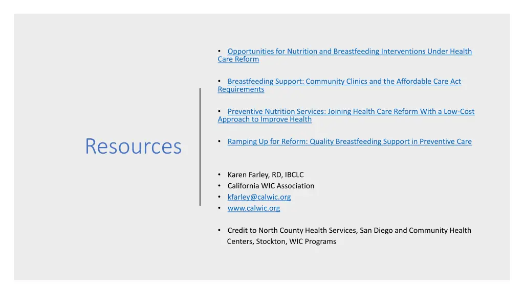 opportunities for nutrition and breastfeeding