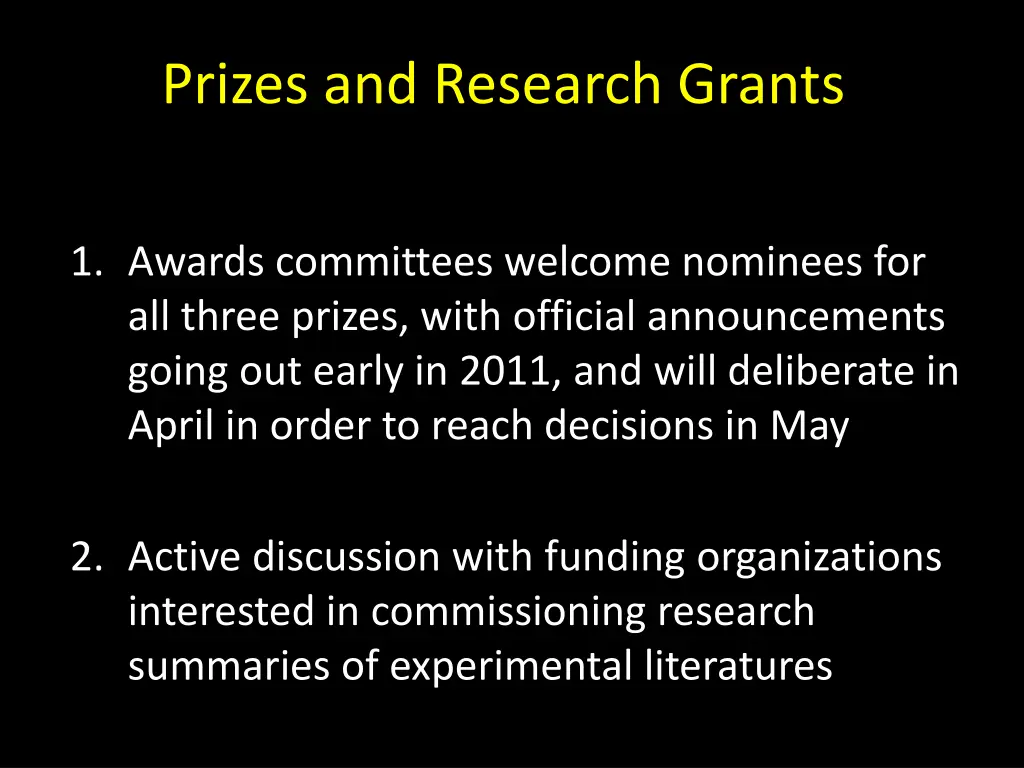 prizes and research grants