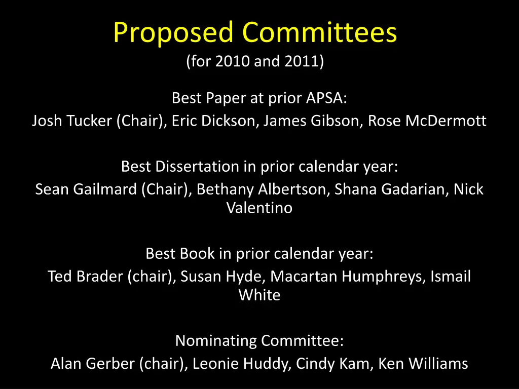 proposed committees for 2010 and 2011