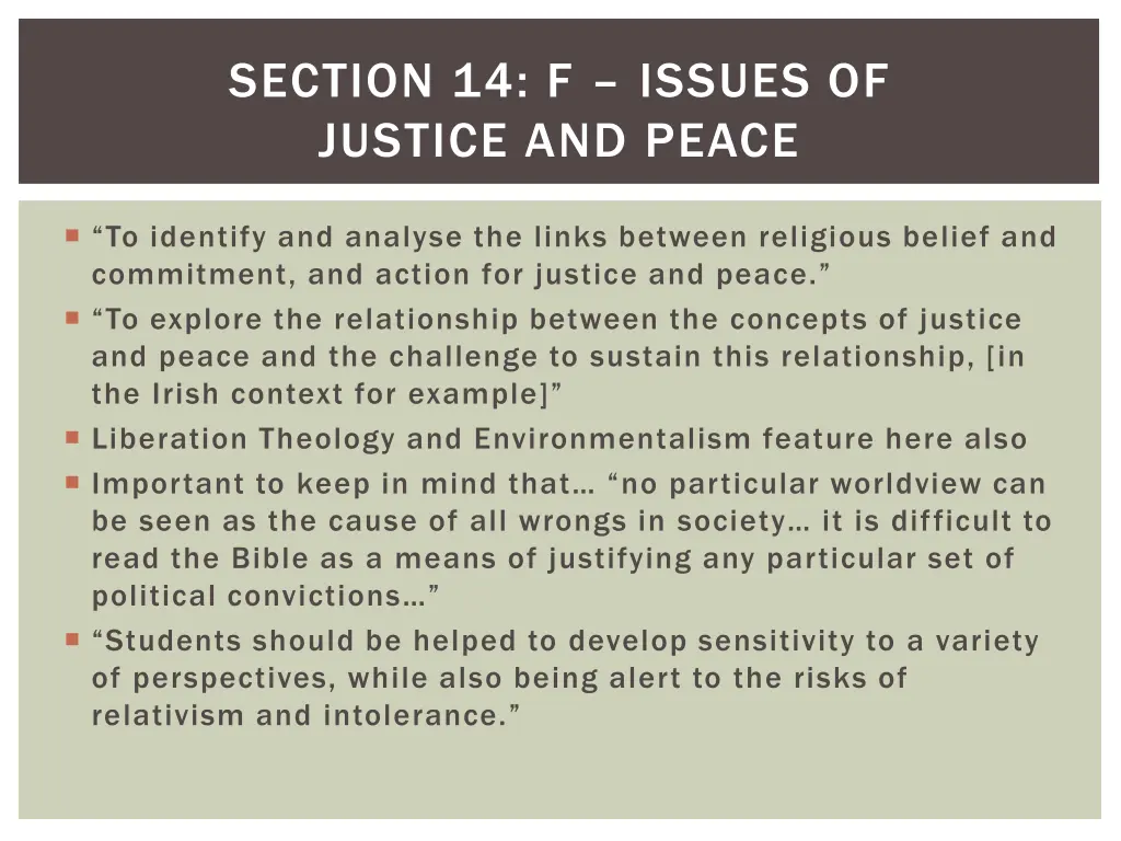 section 14 f issues of justice and peace