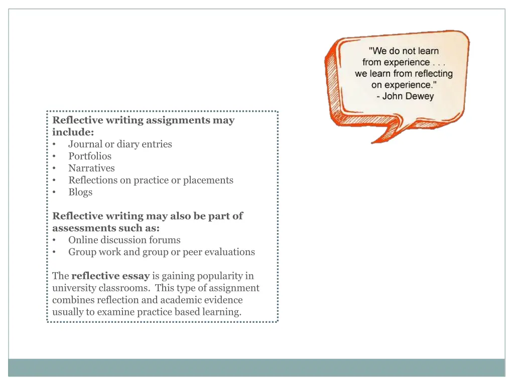 reflective writing assignments may include