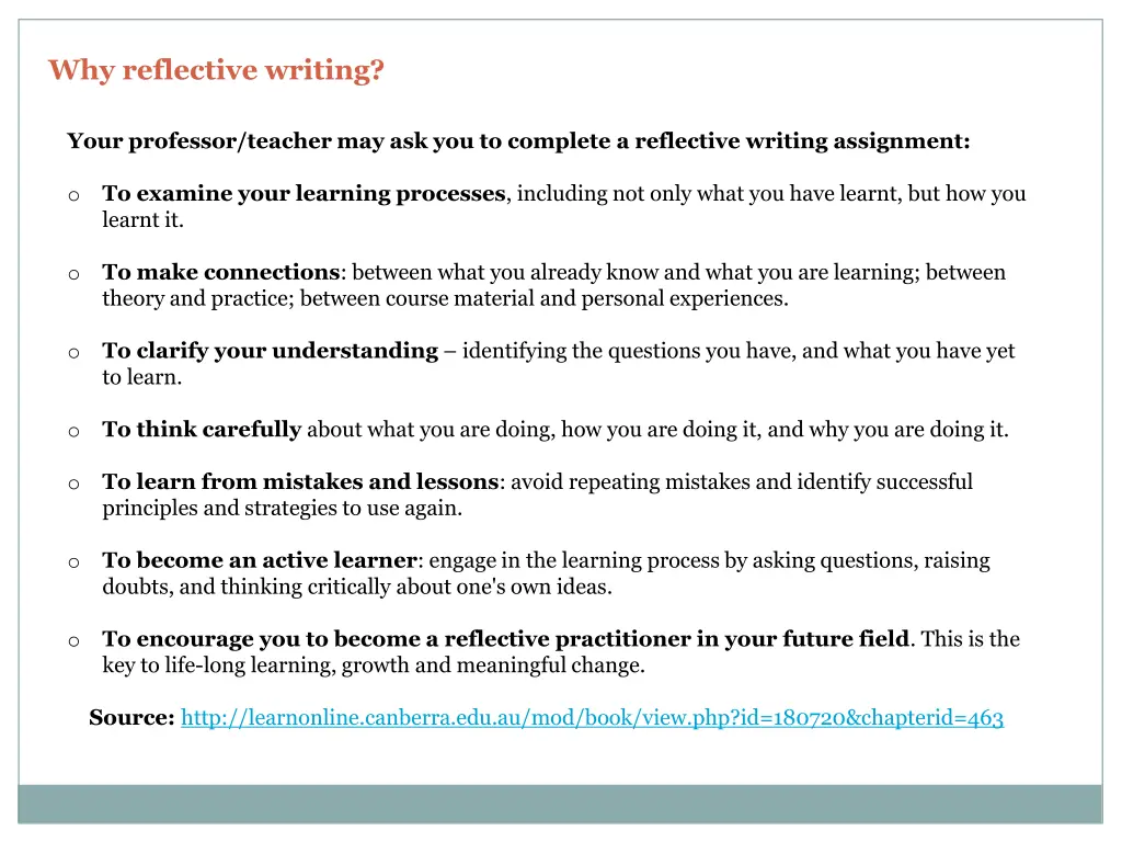 why reflective writing