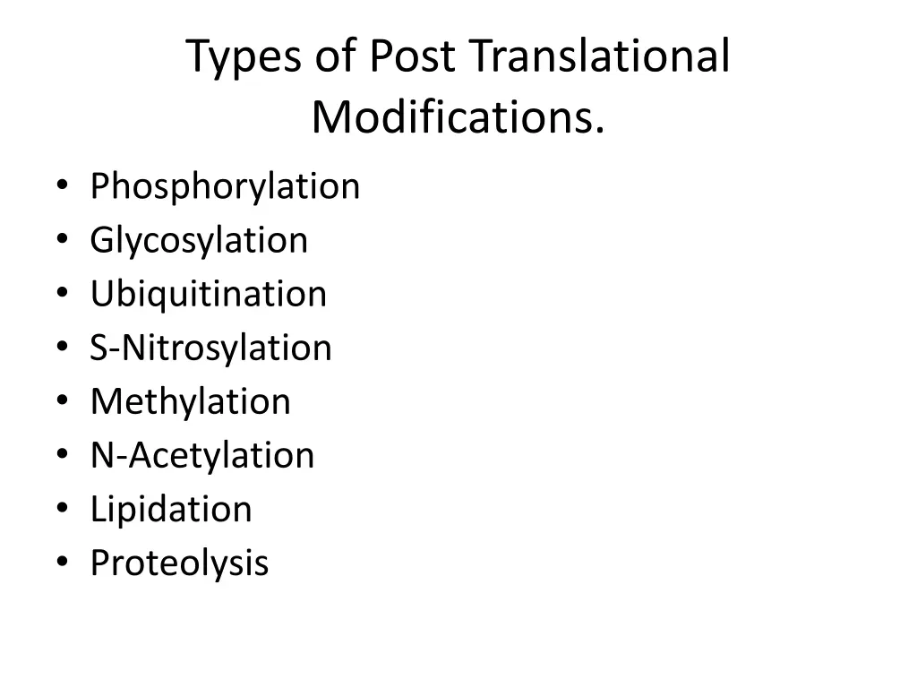 types of post translational modifications