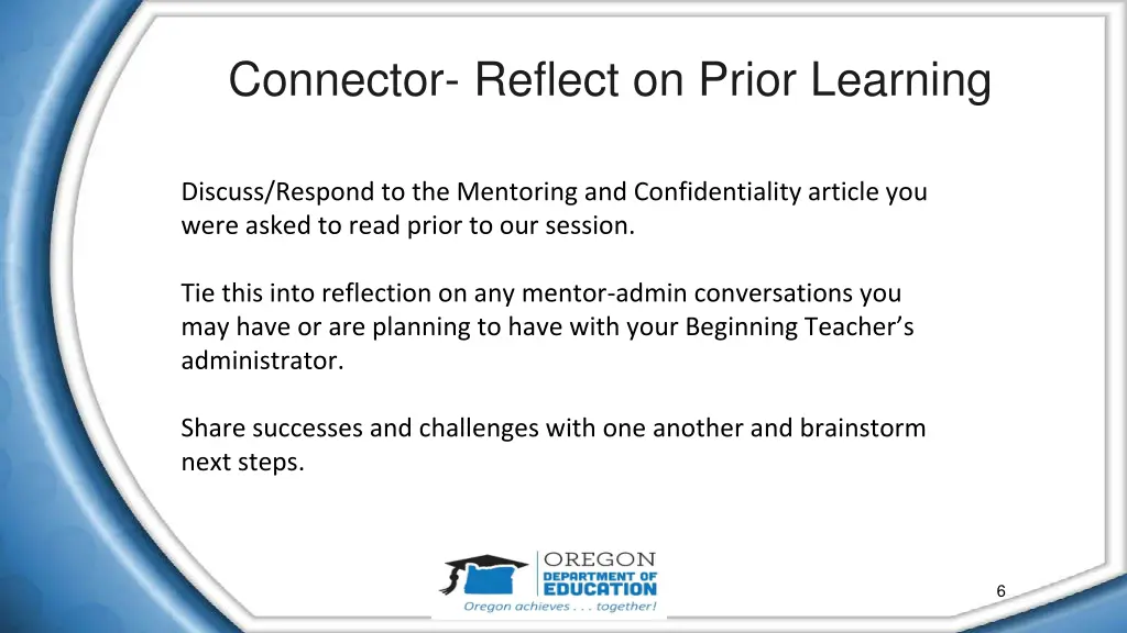 connector reflect on prior learning