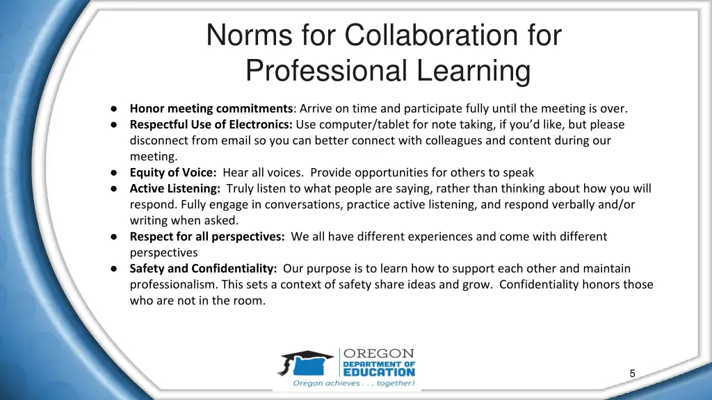 norms for collaboration for professional learning