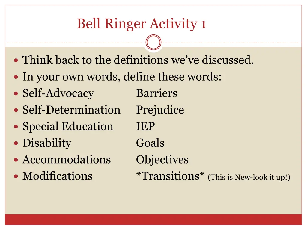 bell ringer activity 1