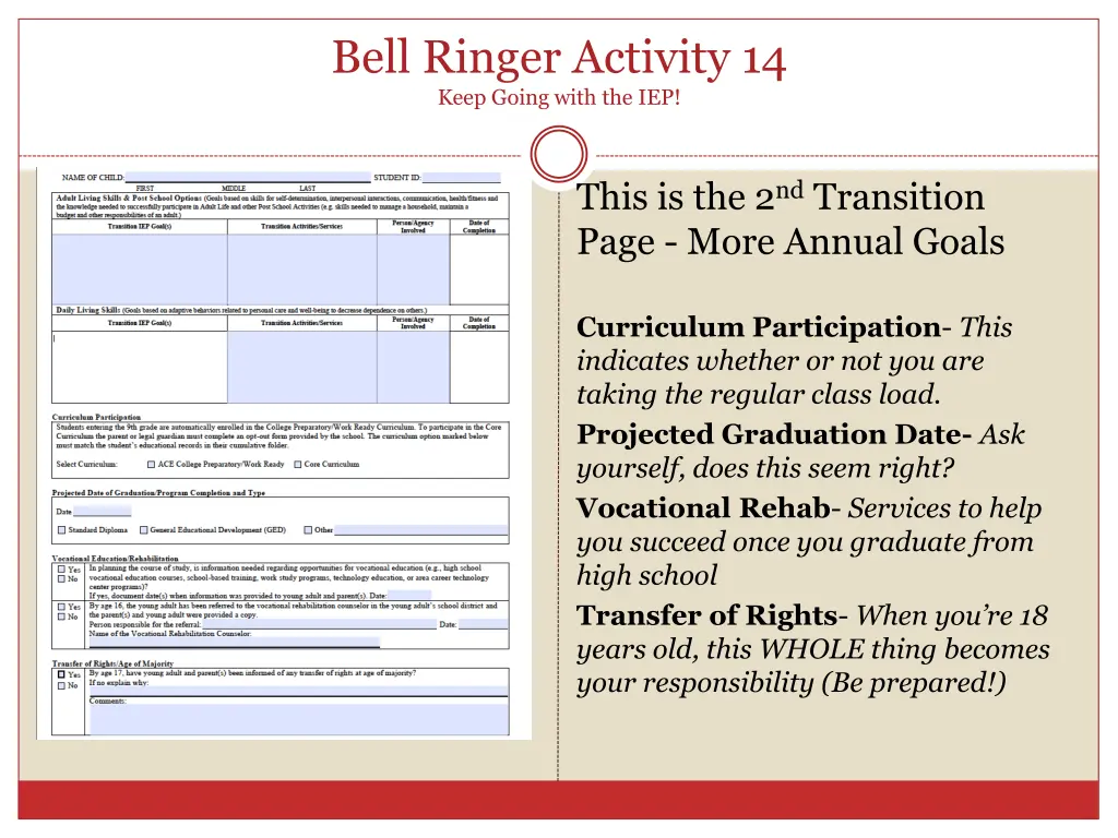 bell ringer activity 14 keep going with the iep