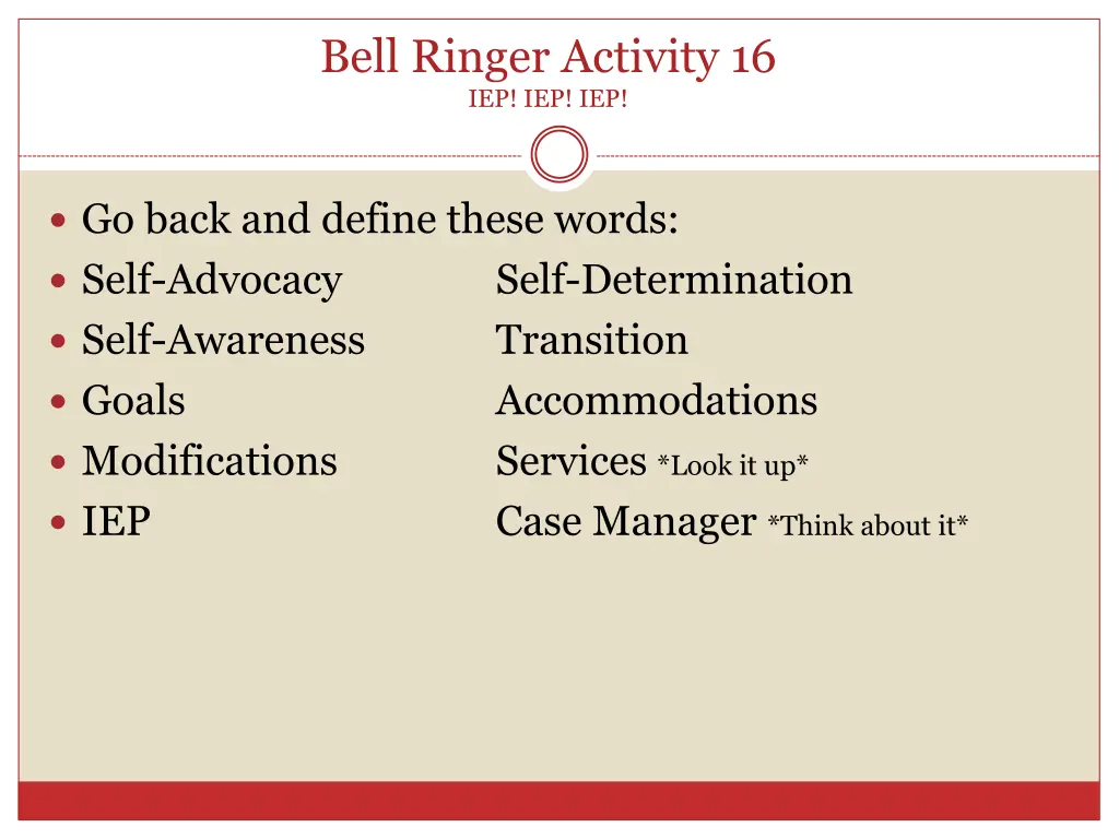 bell ringer activity 16 iep iep iep