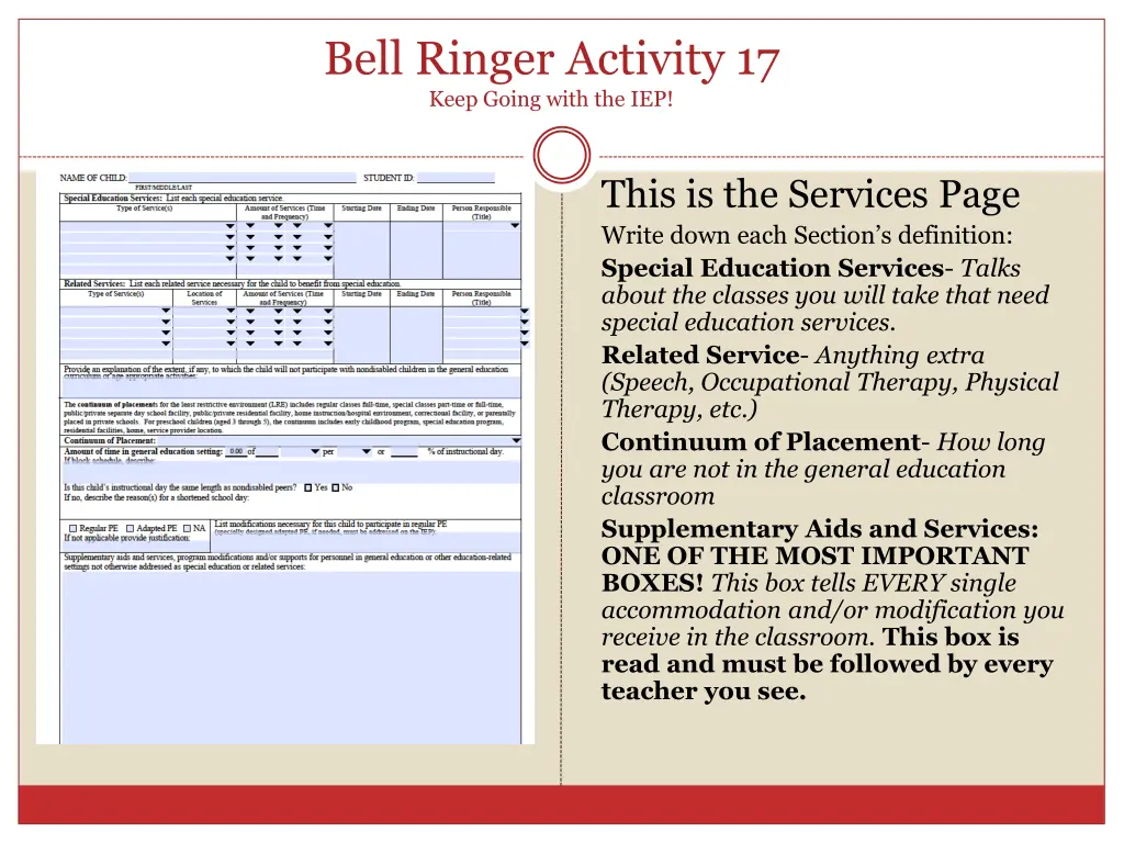 bell ringer activity 17 keep going with the iep