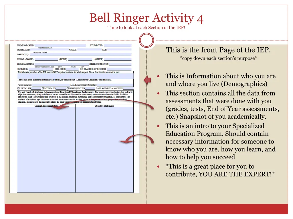 bell ringer activity 4 time to look at each