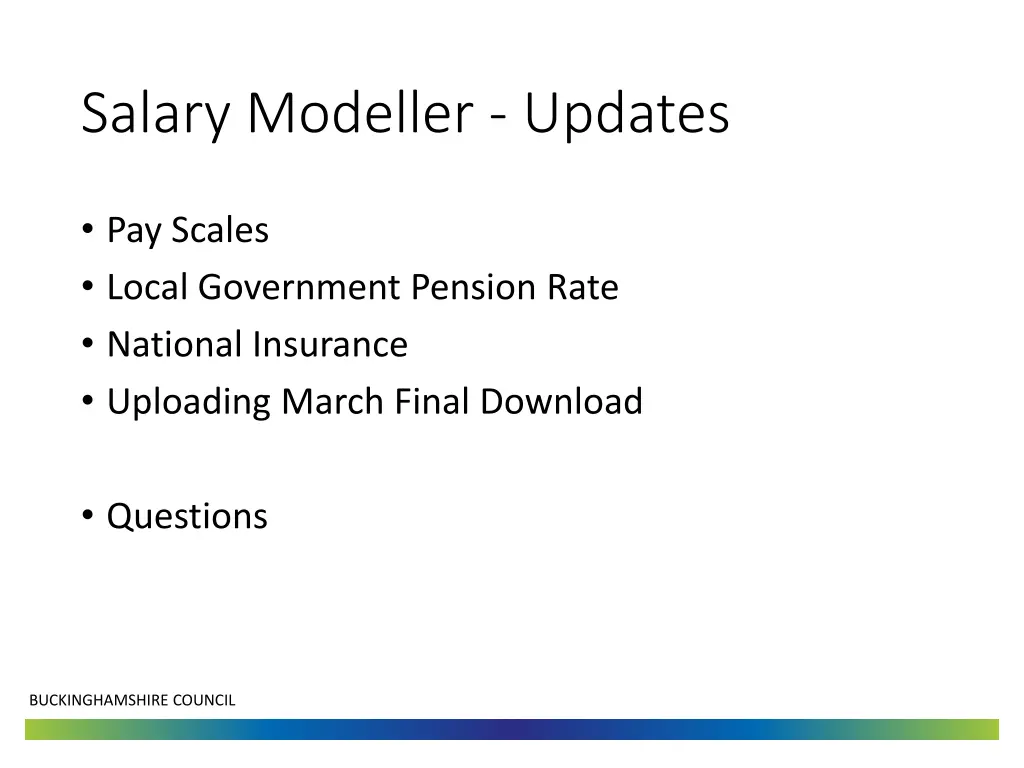 salary modeller updates