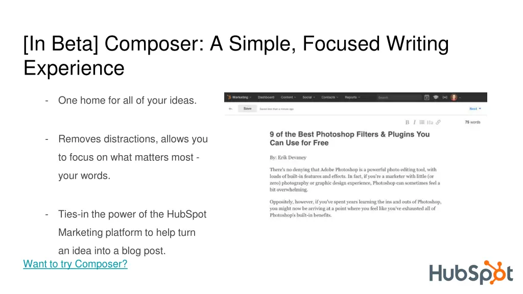 in beta composer a simple focused writing