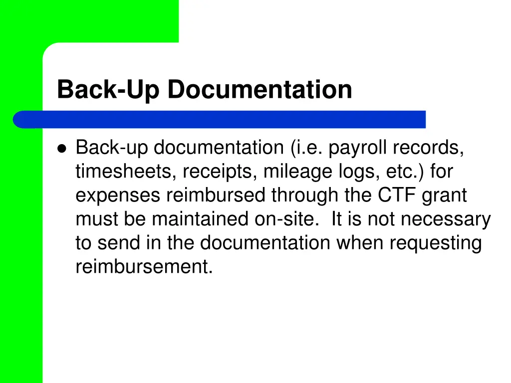 back up documentation