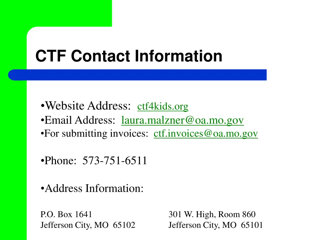 ctf contact information