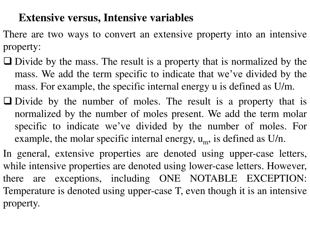 extensive versus intensive variables there