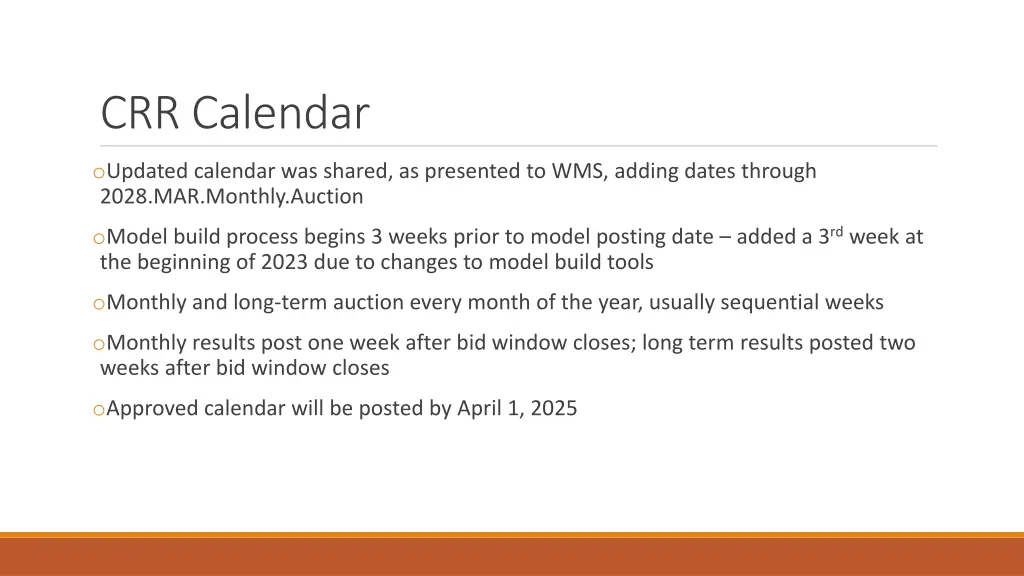 crr calendar