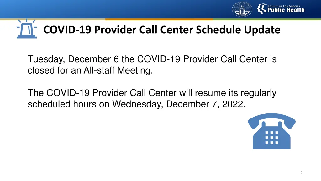 covid 19 provider call center schedule update