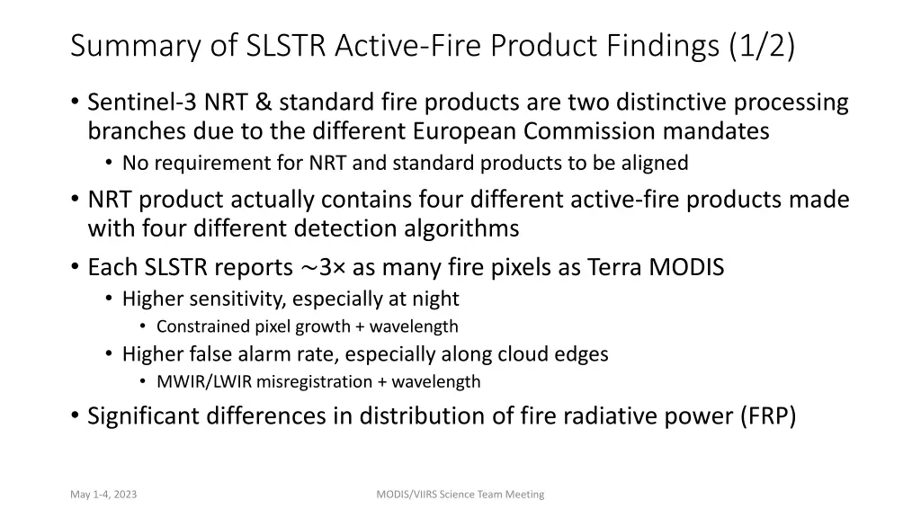 summary of slstr active fire product findings 1 2