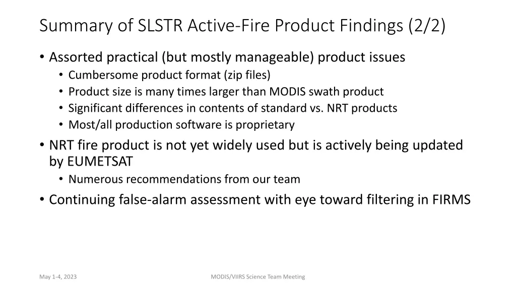 summary of slstr active fire product findings 2 2