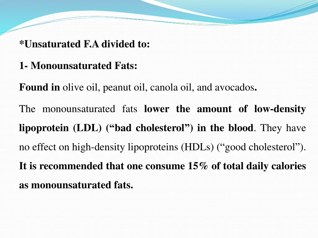 unsaturated f adivided to